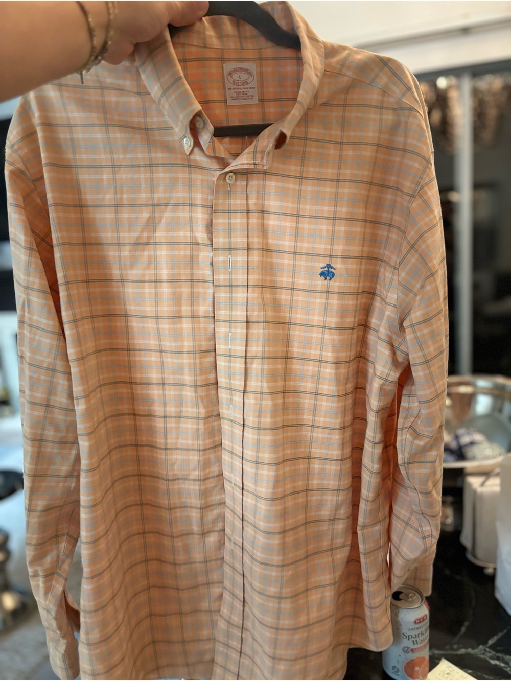 Men's Button-Down Plaid Shirt - Peach/Blue